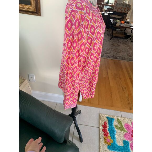 Twiggy London Womens Boho Geometric Tunic Top Pink Orange Blouse Metallic - Picture 3 of 8